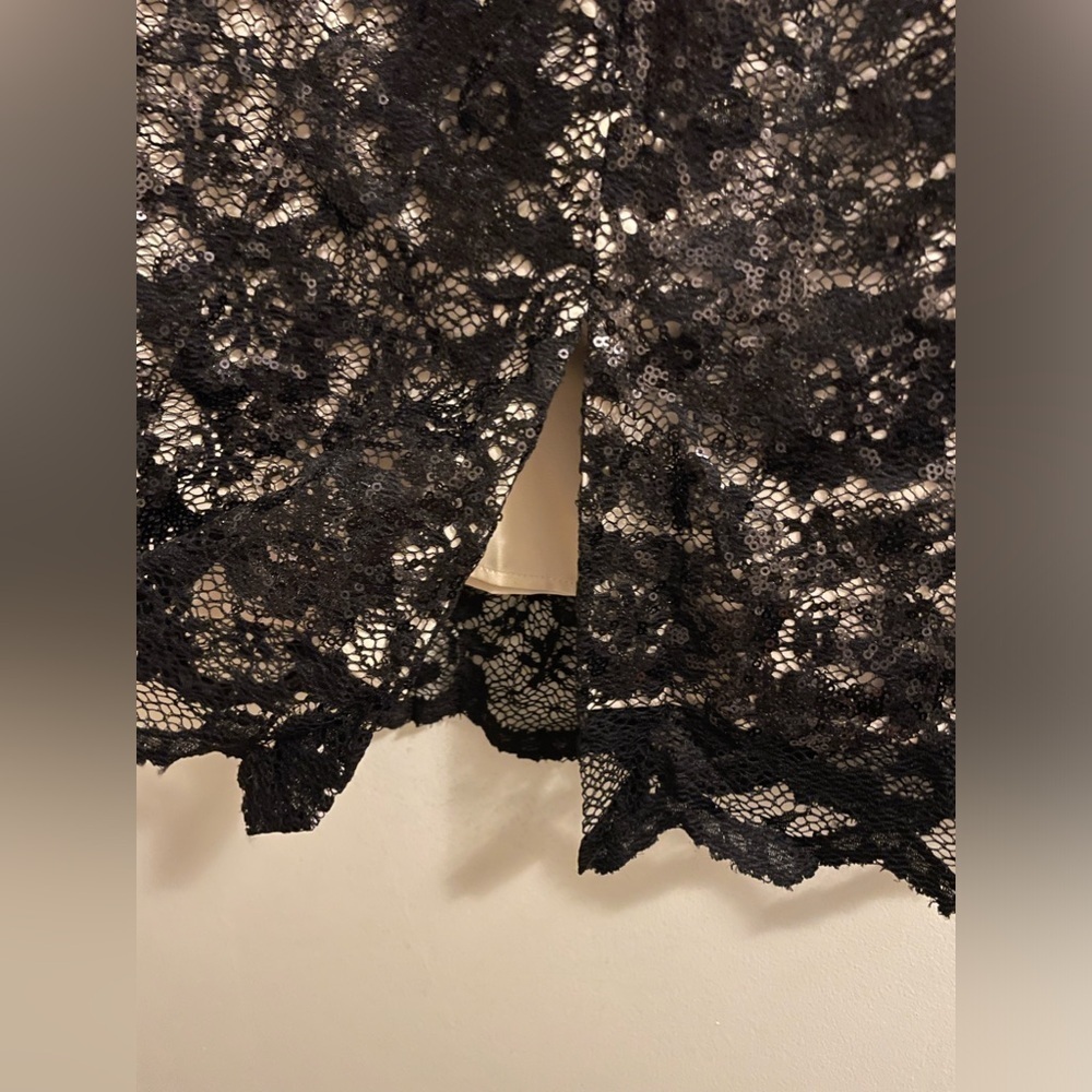 Wyatt Black Sequined Lace Fully Lined Midi Skirt Size 2 - Picture 7 of 11